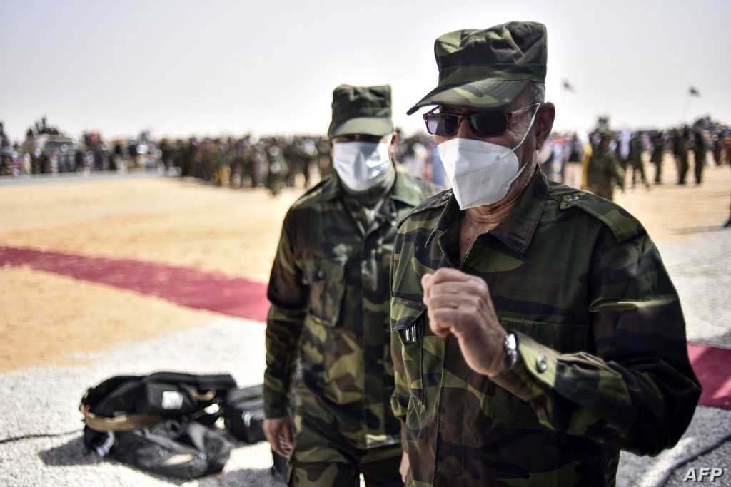 Brahim Ghali, President of the Sahrawi Arab Democratic Republic (SARD) and Secretary-General of the Polisario front, attends celebrations marking the 45th anniversary of the creation of the SARD, on February 27, 2021, at a refugee camp on the outskirts of the southwestern Algerian city of Tindouf, on February 27, 2021. (Photo by RYAD KRAMDI / AFP)